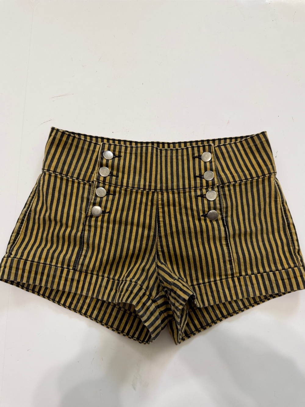Forever 21 Black and Mustard Striped Low-Waist Sailor Shorts